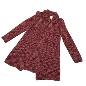 Laura Ashley Wool Open Long Sweater Petite Small Nubby Mohair Purple cardigan